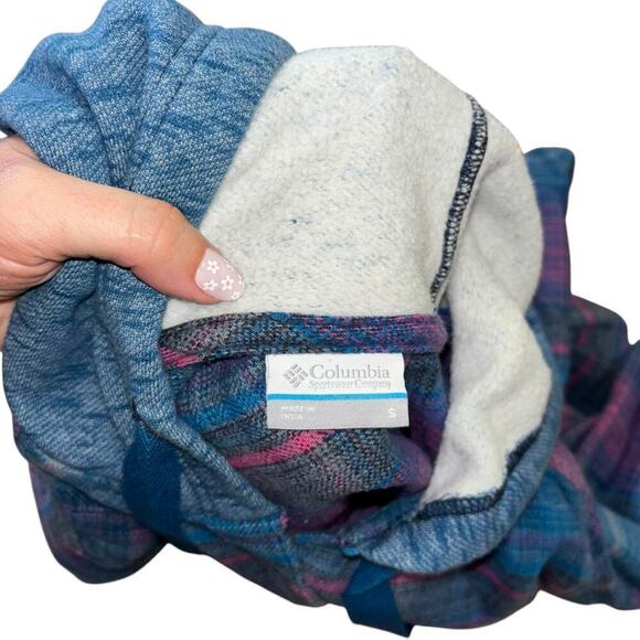 Columbia Hooded Plaid Button Down Shacket Women's S Outdoor Camp Cotton Casual - Picture 6 of 11